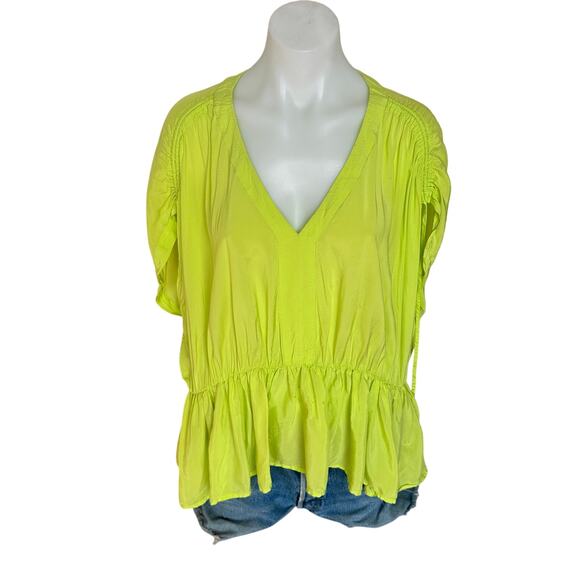 Trina Turk Chartreuse Peplum Top MEDIUM Gathered Grecian Vacation Designer $228 - Picture 5 of 9